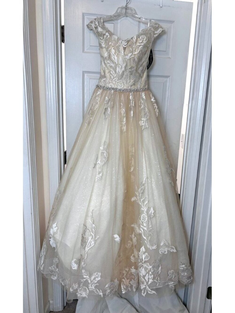 NWT! Bonny Bridal Ivory/Nude Princess Wedding Gown Train, Sequin, 6